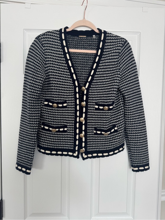 Elie Tahari Sweaters - Elie Tahari Navy and White Alta Cardigan Wool/Cashmere